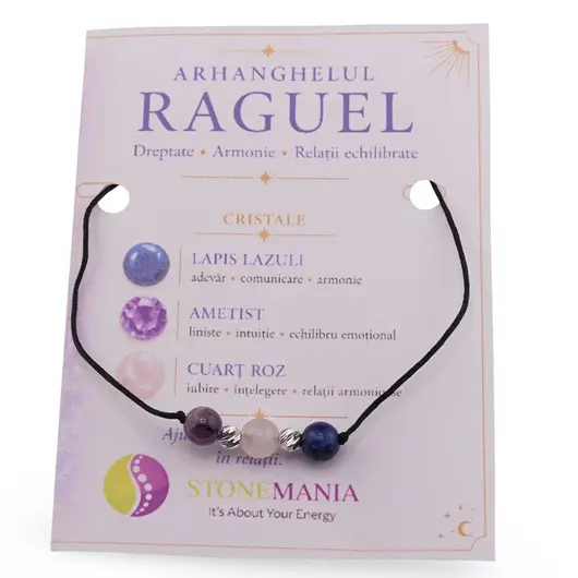 Colier reglabil Arhanghelul RAGUEL cu cristale naturale si Argint 925, 6mm