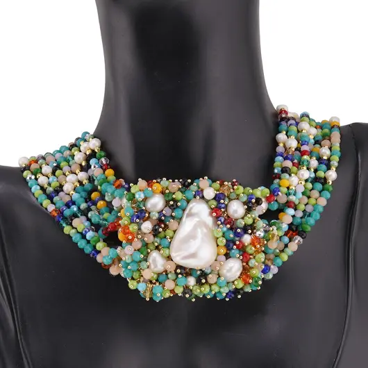 Colier Zirconii multicolore si Perle de cultura, imagine 2