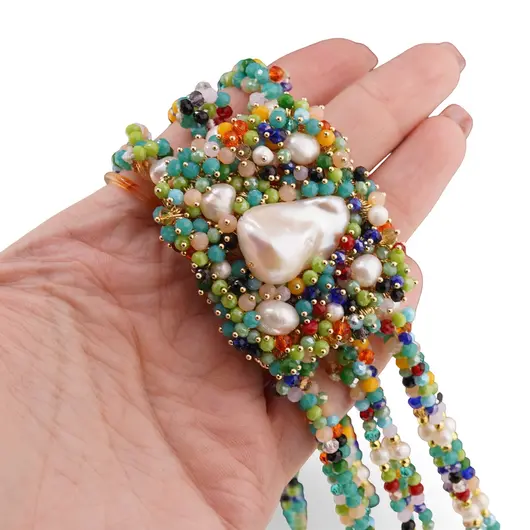 Colier Zirconii multicolore si Perle de cultura, imagine 3