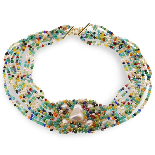 Colier Zirconii multicolore si Perle de cultura