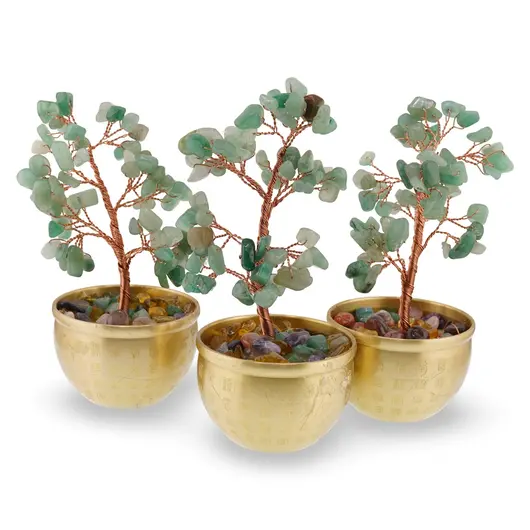 Copac cu cristale naturale de Aventurin in bol metalic cu simboluri feng shui - 17cm, imagine 2