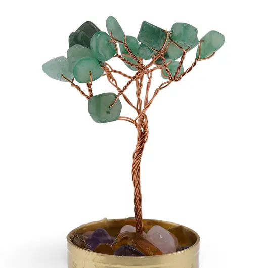 Copac cu cristale naturale de Aventurin in bol metalic cu simboluri feng shui - 9cm, imagine 2