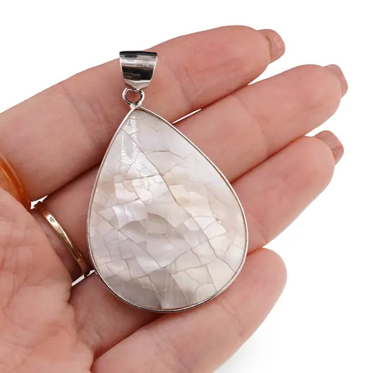Pandantiv picatura cu Sidef alb mozaic, 50mm, imagine 3