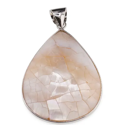 Pandantiv picatura cu Sidef alb mozaic, 50mm