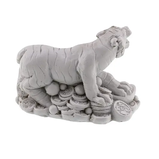 Statueta feng shui Tigru cu monede si Ru Yi, alb - 7cm, imagine 2