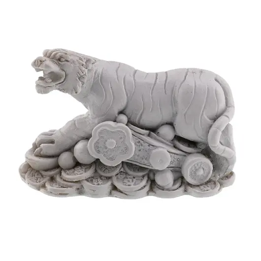 Statueta feng shui Tigru cu monede si Ru Yi, alb - 7cm
