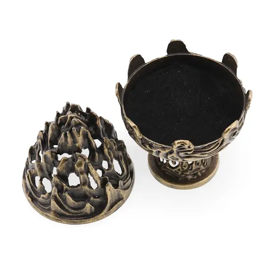 Vas pentru ardere tamaie si ierburi parfumate munte antic, alama - 9,5cm, imagine 2