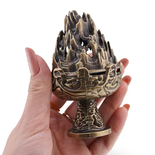 Vas pentru ardere tamaie si ierburi parfumate munte antic, alama - 9,5cm, imagine 3