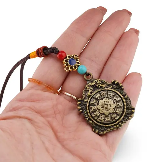 Amuleta Feng Shui Zodiac cu Dragon si Zodiac pentru protectie si bunastare, alama, imagine 3