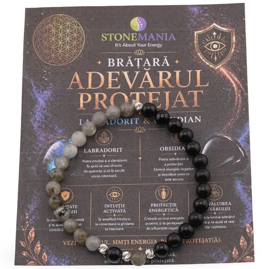 Bratara ADEVARUL PROTEJAT cu cristale naturale si Argint 925, 6mm