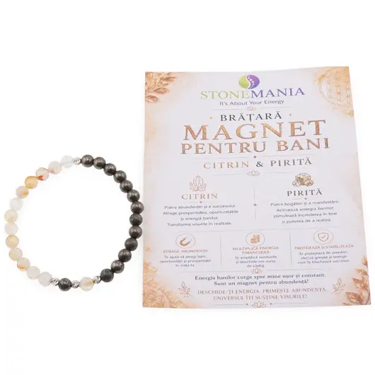 Bratara MAGNET PENTRU BANI cu cristale naturale si Argint 925, 6mm, imagine 2