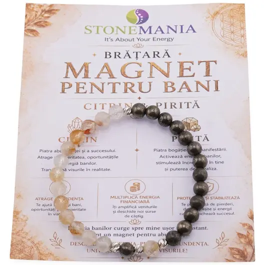 Bratara MAGNET PENTRU BANI cu cristale naturale si Argint 925, 6mm