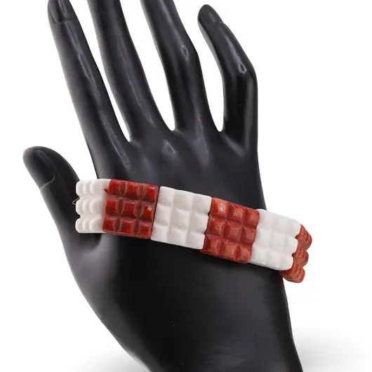 Bratara pasta de coral alb si rosu, 20mm, imagine 2