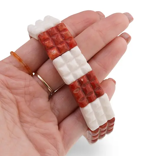 Bratara pasta de coral alb si rosu, 20mm, imagine 3