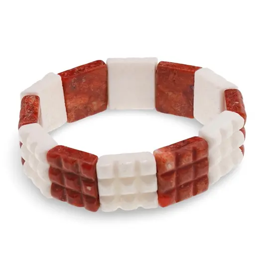 Bratara pasta de coral alb si rosu, 20mm