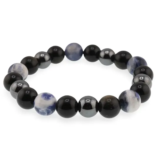 Bratara pentru barbati Obsidian, Hematit si Sodalit sfere 10mm mix pe elastic, imagine 2
