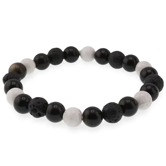 Bratara pentru barbati Obsidian, Howlit si Roca vulcanica sfere 8mm pe elastic, imagine 2