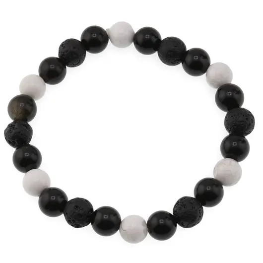 Bratara pentru barbati Obsidian, Howlit si Roca vulcanica sfere 8mm pe elastic