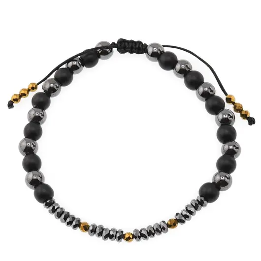 Bratara pentru barbati onix mat, Hematit si Hematit auriu 4-6mm cu nod reglabil