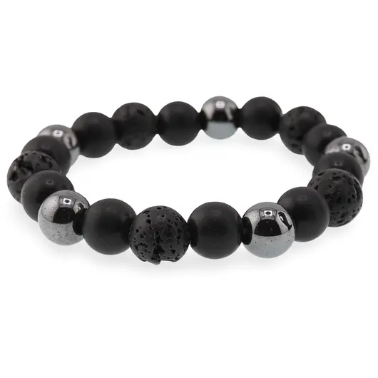 Bratara pentru barbati Onix mat, Roca vulcanica si Hematit sfere 10mm pe elastic, imagine 2