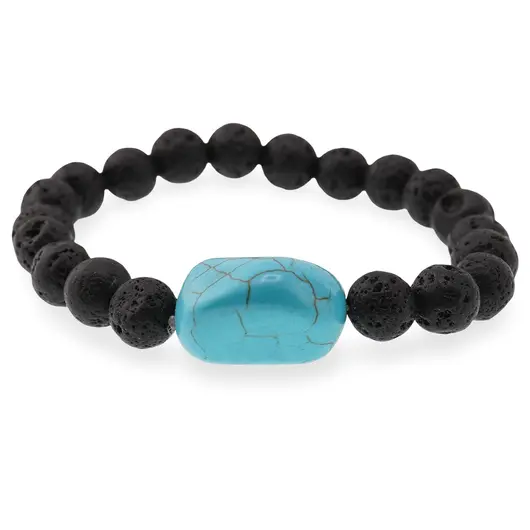 Bratara pentru barbati Roca vulcanica sfere 8mm si Turcoaz pe elastic, imagine 2