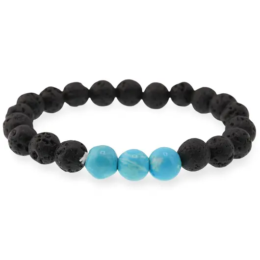Bratara pentru barbati Roca vulcanica si Turcoaz sfere 8mm pe elastic, imagine 2