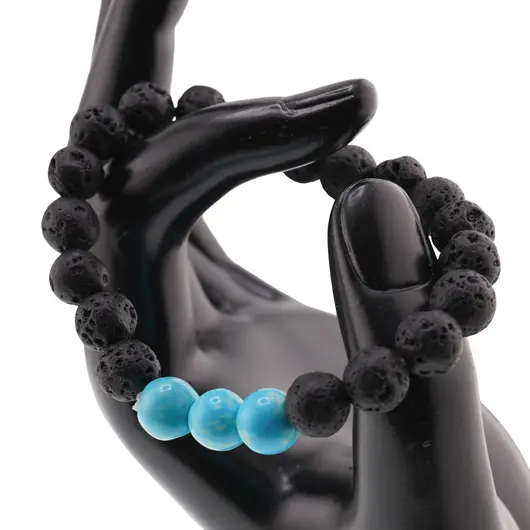 Bratara pentru barbati Roca vulcanica si Turcoaz sfere 8mm pe elastic, imagine 3