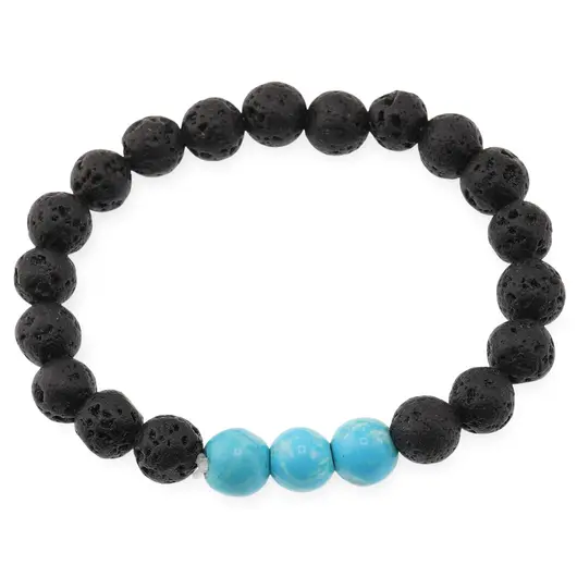 Bratara pentru barbati Roca vulcanica si Turcoaz sfere 8mm pe elastic
