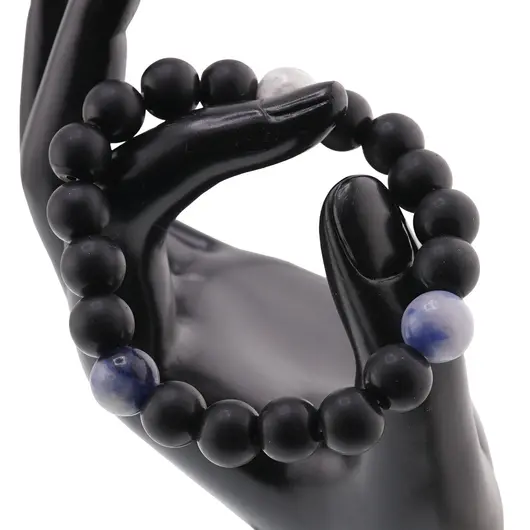 Bratara pentru barbati Sodalit, Onix mat sfere 10mm pe elastic, imagine 3
