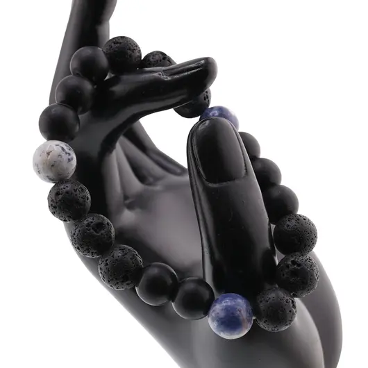 Bratara pentru barbati Sodalit, Onix mat si Roca vulcanica sfere 10mm pe elastic, imagine 3