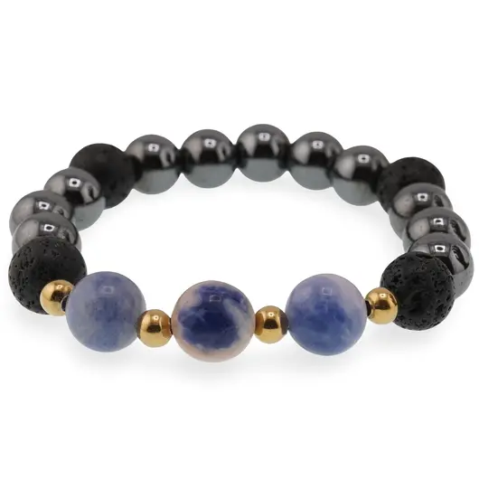 Bratara pentru barbati Sodalit, Hematit si Roca vulcanica sfere 10mm pe elastic, imagine 2