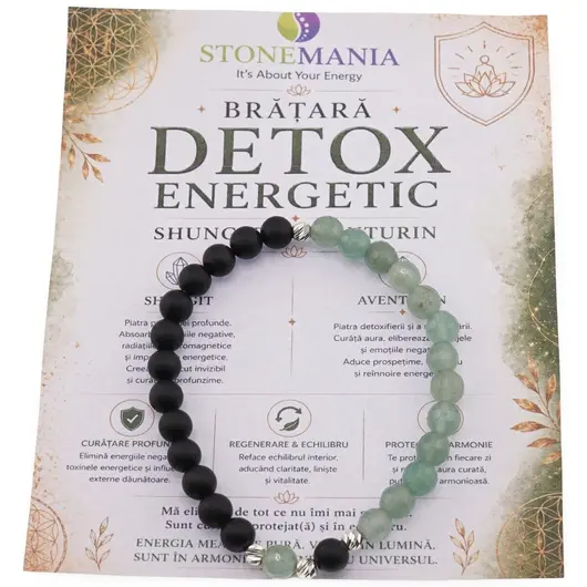 Bratara pentru DETOX ENERGETIC cu cristale naturale si Argint 925, 6mm