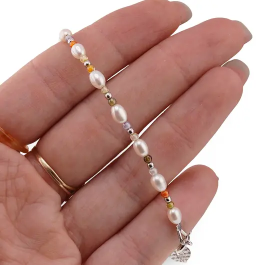Bratara Perle de cultura albe lunguiete, Mix cristale si charm moneda din argint 925, imagine 3