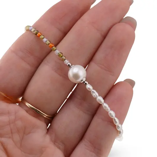 Bratara Perle de cultura albe lunguiete, Mix cristale si charm stea din argint 925, imagine 3