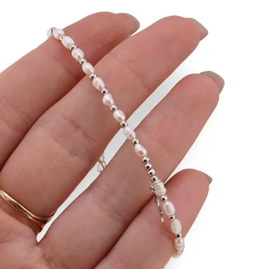 Bratara Perle de cultura albe lunguiete si charm stea din argint 925, imagine 3