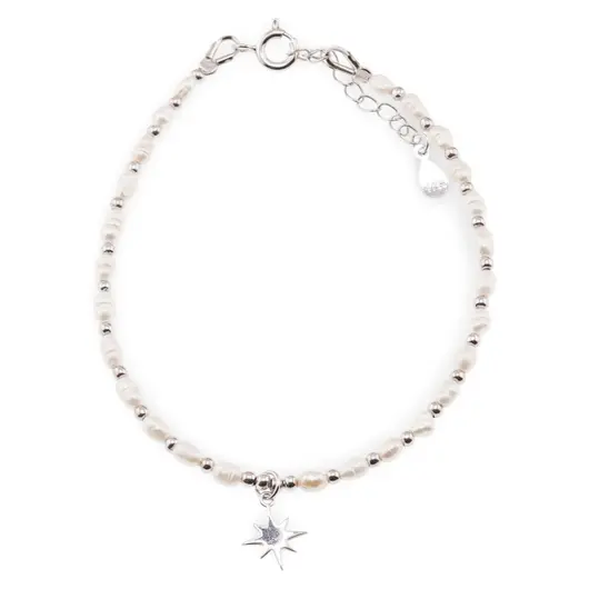 Bratara Perle de cultura albe lunguiete si charm stea din argint 925