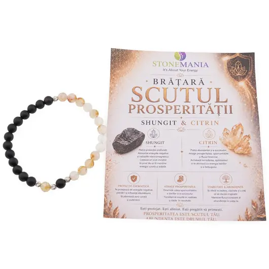 Bratara SCUTUL PROSPERITATII cu cristale naturale si Argint 925, 6mm, imagine 2