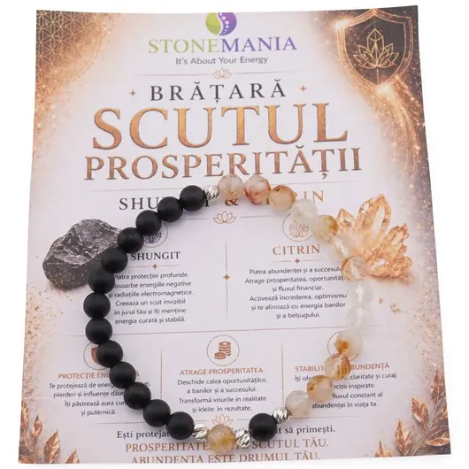Bratara SCUTUL PROSPERITATII cu cristale naturale si Argint 925, 6mm