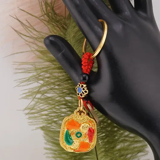 Breloc feng shui cu Wu Lou, monede chinezesti si pesti Koi pentru perseverenta si ambitie, 9cm, imagine 2
