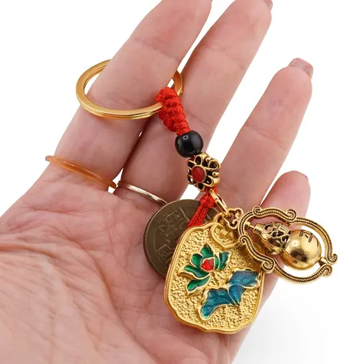 Breloc feng shui cu Wu Lou, monede chinezesti si pesti Koi pentru perseverenta si ambitie, 9cm, imagine 3
