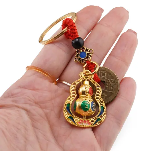 Breloc feng shui cu Wu Lou si monede chinezesti pentru longevitate si prosperitate, 10cm, imagine 3