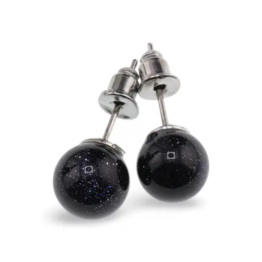 Cercei cu surub Goldstone albastru sfere 8mm