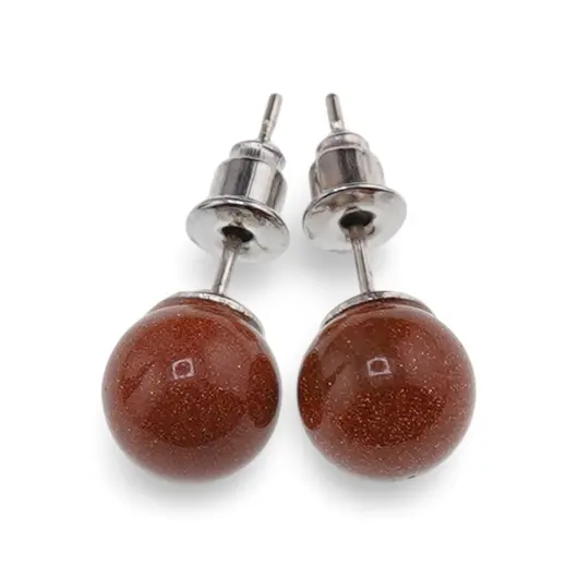 Cercei cu surub Goldstone maro sfere 8mm