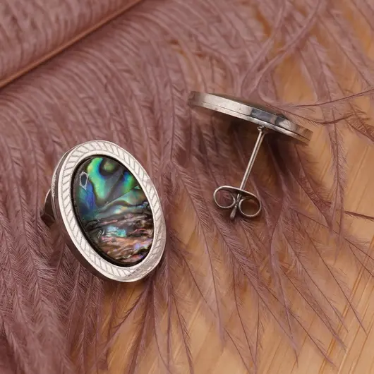 Cercei cu surub ovali Scoica Abalone in montura, 18mm, imagine 2