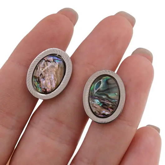 Cercei cu surub ovali Scoica Abalone in montura, 18mm, imagine 3