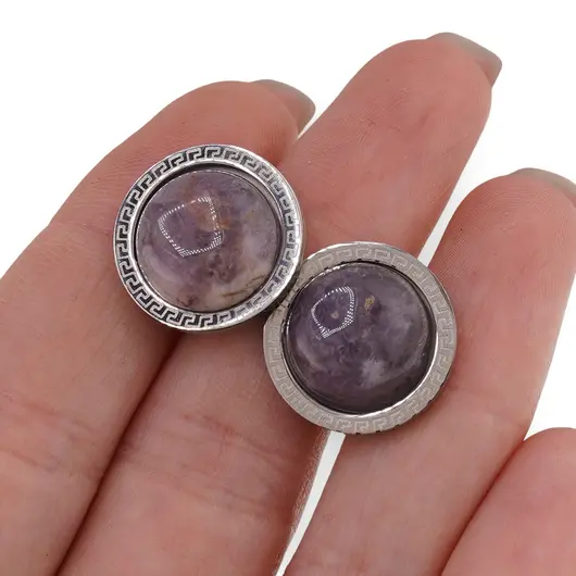 Cercei rotunzi cu surub Ametist si montura model grecesc, 17mm, imagine 3