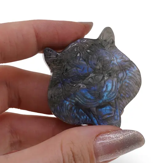 Figurina gravata din Labradorit cap de tigru, 43mm, imagine 3