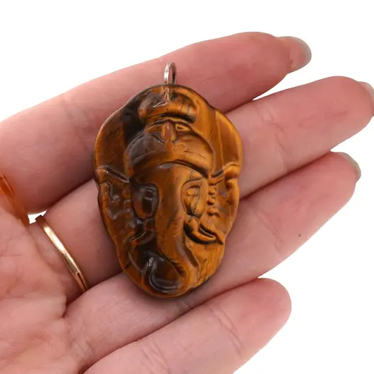Pandantiv Ochi de tigru figurina gravata cap de Elefant / Ganesha, 40mm, imagine 3