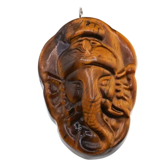 Pandantiv Ochi de tigru figurina gravata cap de Elefant / Ganesha, 40mm