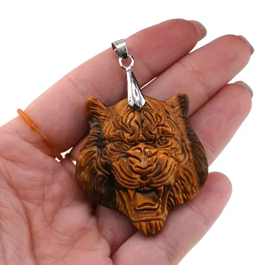 Pandantiv Ochi de tigru figurina gravata cap de tigru, 43mm, imagine 3